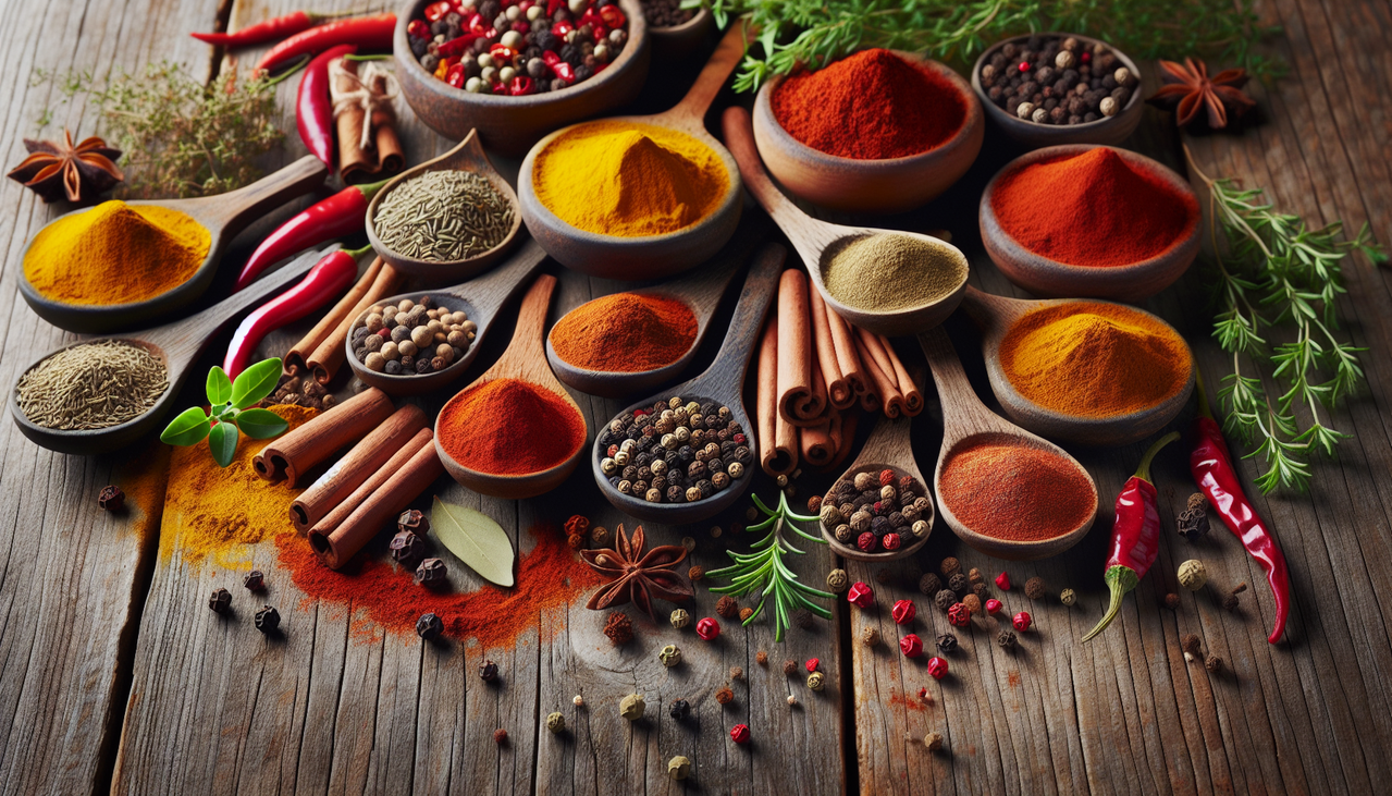 Mélange d'épices X dans une cuisine rustique.